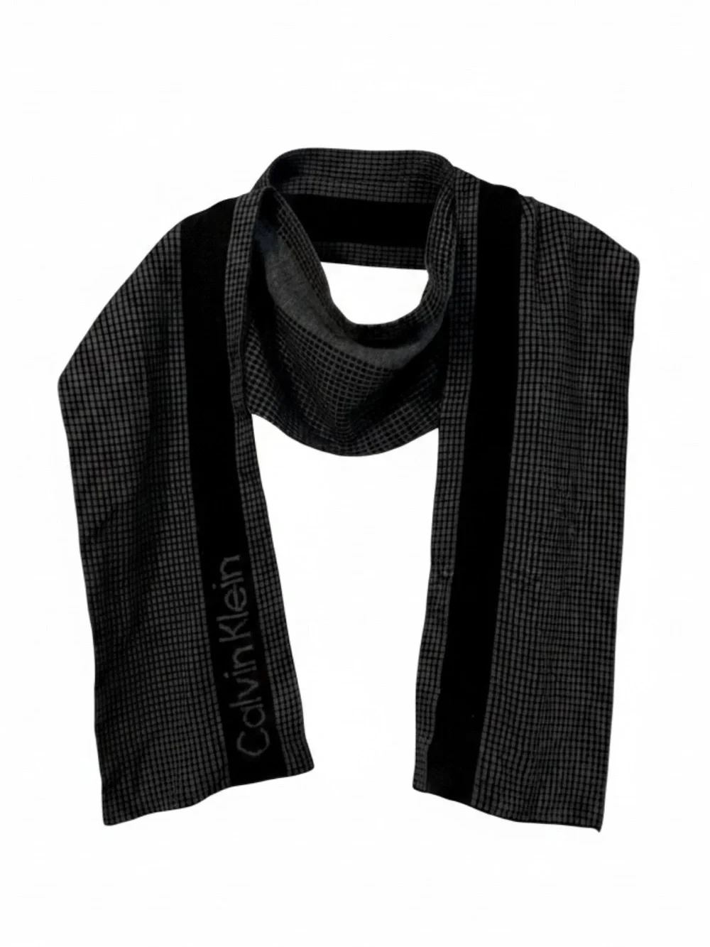 Calvin Klein Black Gray Logo Geometric Knit Scarf 100% Acrylic